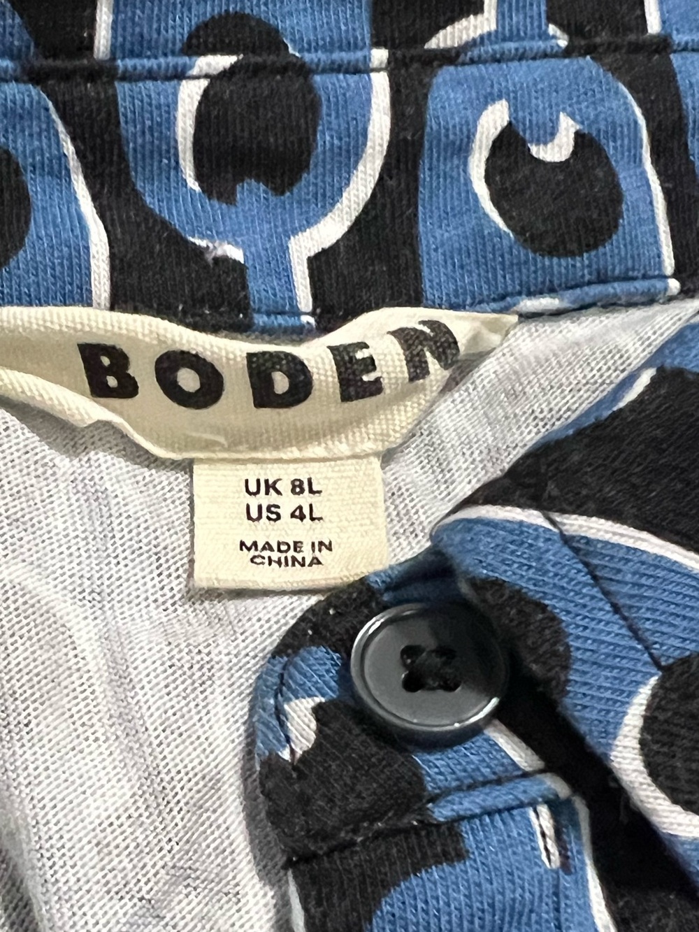 Boden Laura Jersey Midi Shirt Dress Blue Geo Chain Link US 4L / UK 8L - Picture 8 of 9
